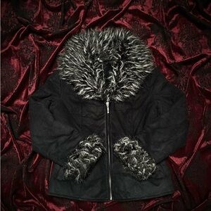 Women's Black Faux Fur Trim Jacket